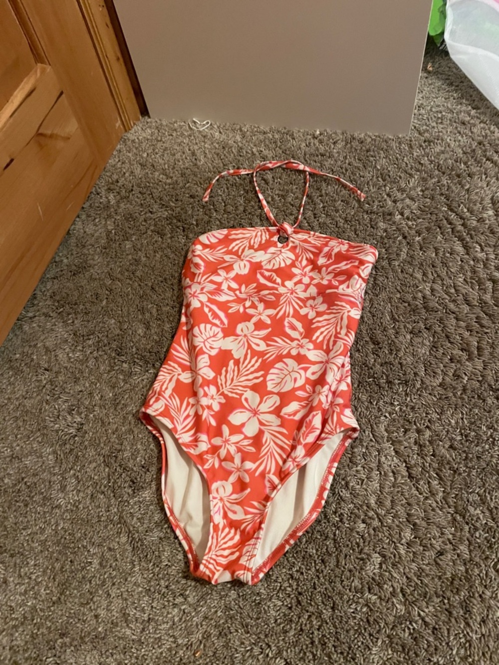 Target Coral and White Floral Halter One-Piece Swimsuit